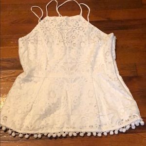 White Pom Pom Peplum Top - Medium